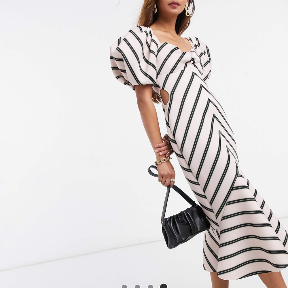 ASOS Striped Puff Sleeve Dress